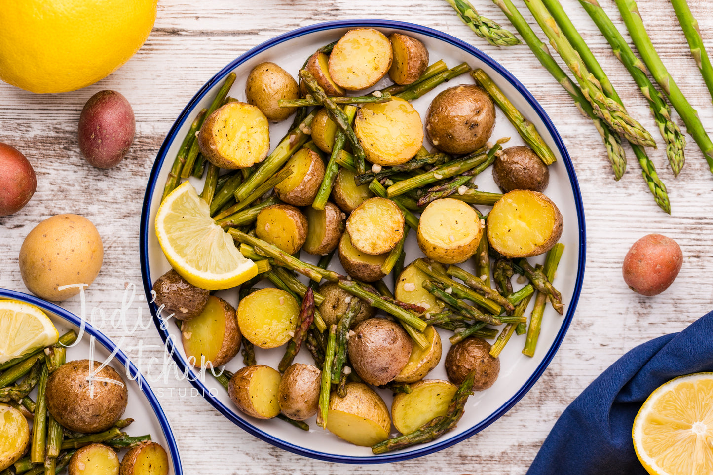 Lemon Garlic Roasted Potatoes & Asparagus